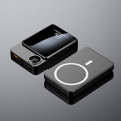 Магнітна бездротова зарядка, PowerBank Q9 10000 mAh з технологією MagSafe, дисплей з індикацією заряду Сірий - фото 3