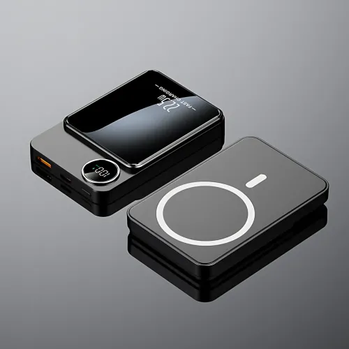 Магнітна бездротова зарядка, PowerBank Q9 10000 mAh з технологією MagSafe, дисплей з індикацією заряду Сірий - фото 3