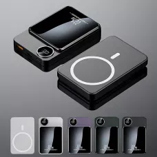 Магнитная беспроводная зарядка, PowerBank Q9 10000mAh с технологией MagSafe, дисплей с индикацией заряда Серый
