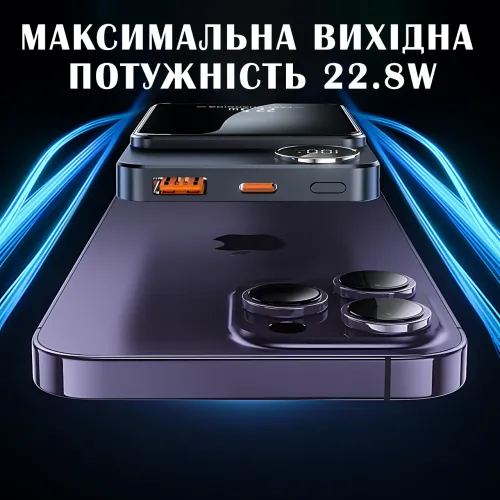 Магнитная беспроводная зарядка, PowerBank Q9 10000mAh с технологией MagSafe, дисплей с индикацией заряда Зеленый - фото 6