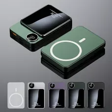 Магнитная беспроводная зарядка, PowerBank Q9 10000mAh с технологией MagSafe, дисплей с индикацией заряда Зеленый