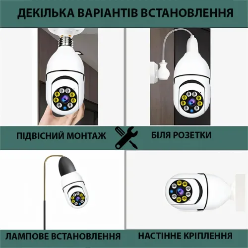 Камера 5 МП на патрон IPC-V380-E27, віддалений доступ, нічне знімання, визначення руху, звук, сигналізація - фото 5