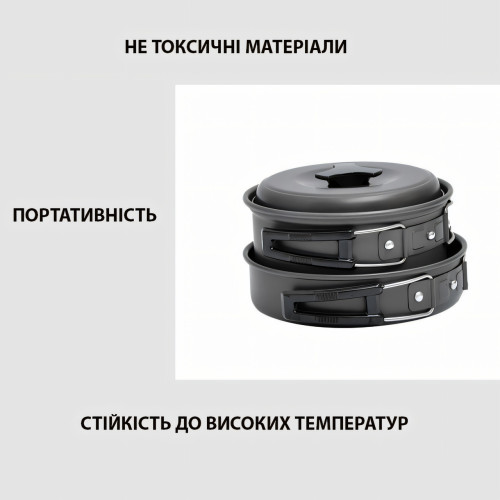 Туристический набор посуды  DS-200, на 1-2 человек, из анодированного алюминия, комплект походный, кемпинговый - фото 7