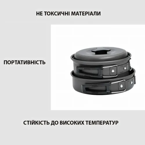 Туристический набор посуды  DS-200, на 1-2 человек, из анодированного алюминия, комплект походный, кемпинговый - фото 16