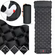 Туристичний надувний матрац із подушками Outdoor Sleeping з вбудованим насосом, чорний нейлон, 190х60х5 см