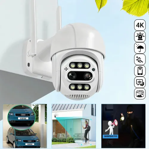PTZ WiFi камера відеоспостереження, вулична зовнішня 4к камера, 5 мп, 8X ЗУМ, ICSEE, звук, стеження