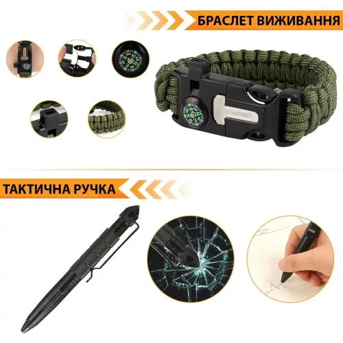 Туристичний набір для виживання 33 в 1, похідний набір у вологозахищеному кейсі, набір мультитул для військових - фото 2
