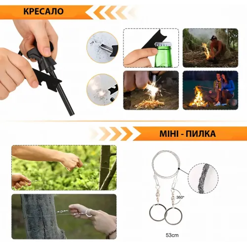 Туристичний набір для виживання 33 в 1, похідний набір у вологозахищеному кейсі, набір мультитул для військових - фото 4