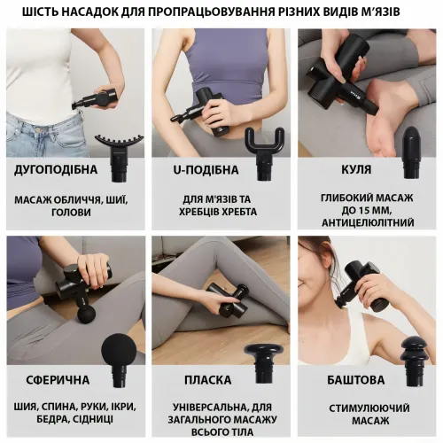 Перкусійний масажер із 6 насадками, лімфодренажний масажер у кейсі Gun Massager, вібромасажер - фото 3