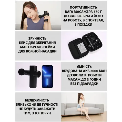Перкусійний масажер із 6 насадками, лімфодренажний масажер у кейсі Gun Massager, вібромасажер - фото 2