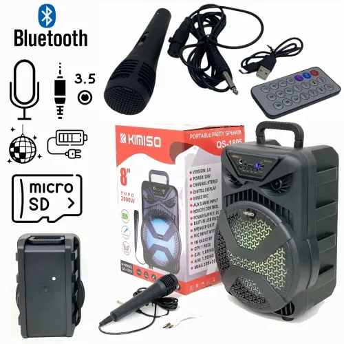 Валіза колонка Kimiso QS-1805, портативна, 8 inch з мікрофоном і RGB-світломузикою, акумулятор 1200 мА·год - фото 2