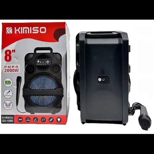 Колонка валіза Kimiso QS-1806, портативна акустика 8 inch з мікрофоном і світломузкою, BT, AUX, TF, USB, FM - фото 2