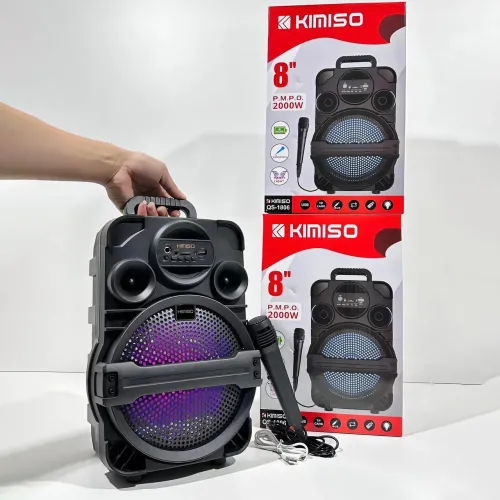 Колонка валіза Kimiso QS-1806, портативна акустика 8 inch з мікрофоном і світломузкою, BT, AUX, TF, USB, FM - фото 4