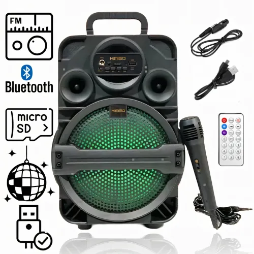 Колонка чемодан Kimiso QS-1806, портативная акустика 8 inch с микрофоном и светомузыкой, BT, AUX, TF, USB, FM