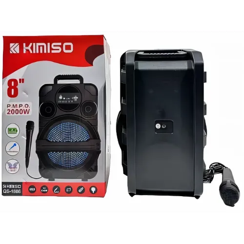 Колонка валіза Kimiso QS-1806, портативна акустика 8 inch з мікрофоном і світломузкою, BT, AUX, TF, USB, FM - фото 2