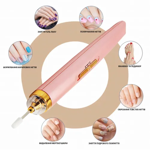 Фрезер для манікюру та педикюру Flawless Salon Nails, 65 Вт, 5 насадок, USB заряджання, 2 швидкості, акумулятор - фото 5