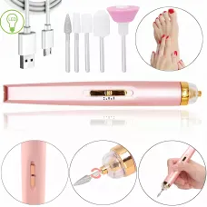 Фрезер для манікюру та педикюру Flawless Salon Nails, 65 Вт, 5 насадок, USB заряджання, 2 швидкості, акумулятор