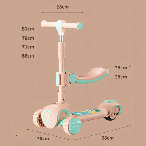 Скутер 3 в 1, дитячий триколісний самокат Scooter H066 з підсвіткою коліс, складана конструкція, 3-12 років - фото 8