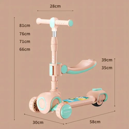 Скутер 3 в 1, дитячий триколісний самокат Scooter H066 з підсвіткою коліс, складана конструкція, 3-12 років - фото 8