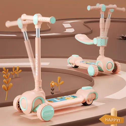 Скутер 3 в 1, дитячий триколісний самокат Scooter H066 з підсвіткою коліс, складана конструкція, 3-12 років - фото 7