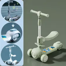 Скутер 3 в 1, дитячий триколісний самокат Scooter H066 з підсвіткою коліс, складана конструкція, 3-12 років Зелений