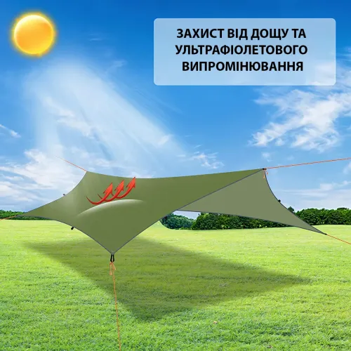 Натяжний туристичний тент для кемпінгу, нейлоновий навіс від дощу/сонця, силіконове покриття, 3х3х2.3 м - фото 8
