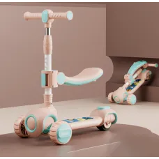 Скутер 3 в 1, дитячий триколісний самокат Scooter H066 з підсвіткою коліс, складана конструкція, 3-12 років Рожевий