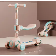Скутер 3 в 1, дитячий триколісний самокат Scooter H066 з підсвіткою коліс, складана конструкція, 3-12 років Рожевий