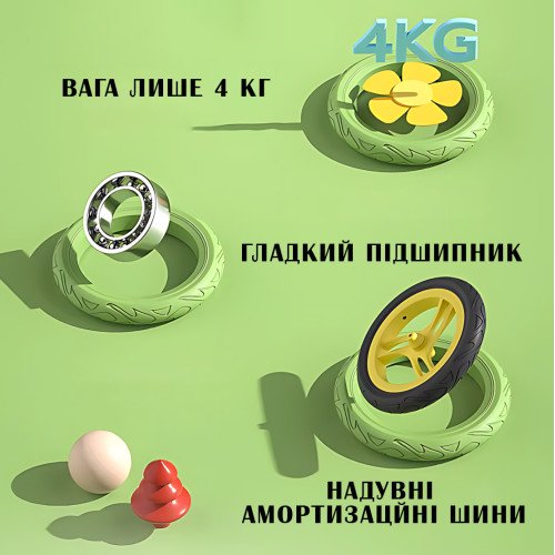 Велобег с дельфином BA03, складной беговел от 2 до 5 лет, надувные колеса 12'', нагрузка до 40 кг, вес 4 кг Зеленый - фото 3