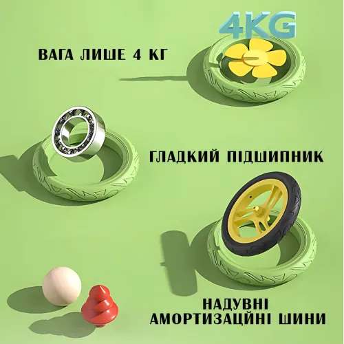 Велобег с дельфином BA03, складной беговел от 2 до 5 лет, надувные колеса 12'', нагрузка до 40 кг, вес 4 кг Зеленый - фото 4