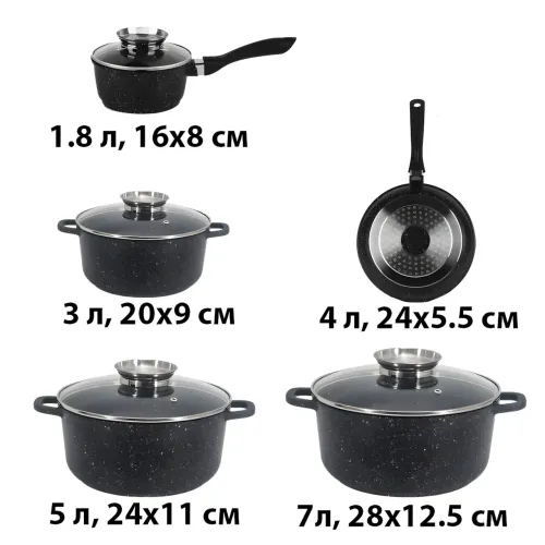 Набір каструль Top Kitchen TK00020 і сковорідка, з гранітним покриттям, 5 ємностей, для всіх плит, алюміній Червоний - фото 8