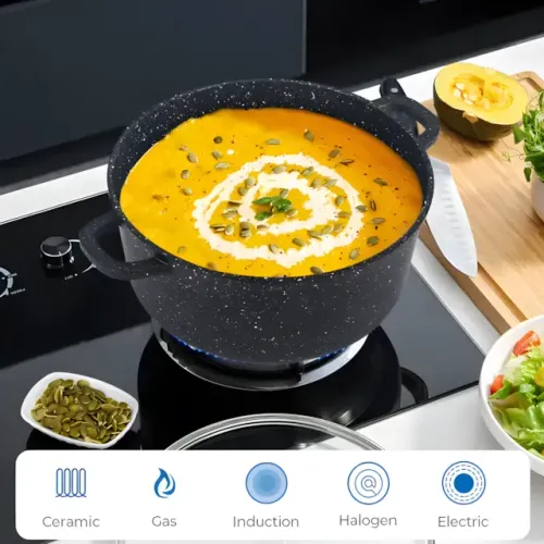 Набір каструль Top Kitchen TK00020 і сковорідка, з гранітним покриттям, 5 ємностей, для всіх плит, алюміній Червоний - фото 6