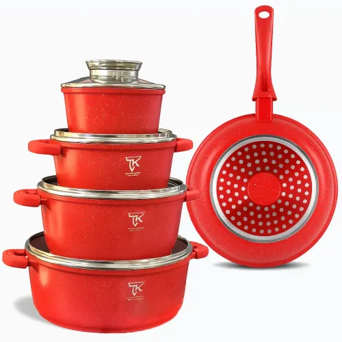 Набор кастрюль Top Kitchen TK00020 и сковородка, с гранитным покрытием, 5 ёмкостей, для всех плит, алюминий Красный