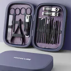 Манікюрний набір Manicure з неіржавкої сталі в сумці, набір для педикюру 18 предметів Фіолетовий