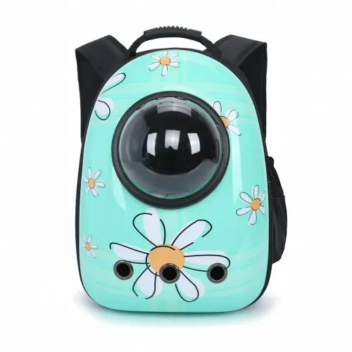 Рюкзак-переноска CosmoPet з ілюмінатором для домашніх звірят, 42х35х27 см, блакитний в ромашку - фото 3