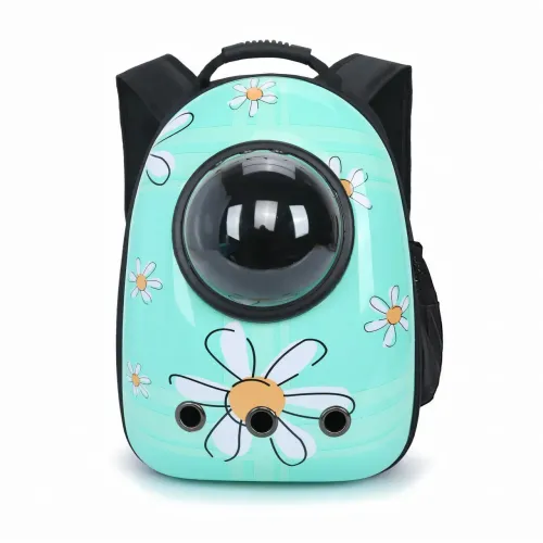Рюкзак-переноска CosmoPet з ілюмінатором для домашніх звірят, 42х35х27 см, блакитний в ромашку - фото 3
