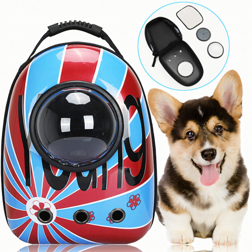 Рюкзак с илюминатором для домашних животных, переноска CosmoPet с окном, вентиляцией, 42х33х25см, красно-синий - фото 9