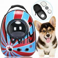 Рюкзак з ілюмінатором для домашніх тварин, переноска CosmoPet з вікном, вентиляцією, 42х33х25 см, червоно-синя
