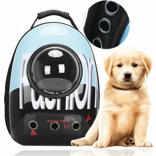 CosmoPet переноска-рюкзак с иллюминатором и вентиляцией, переноска с окошком 42х33х25 см, черно-голубой