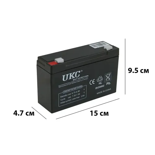 Свинцево-кислотний акумулятор BATTERY 6 V 12 A UKC, герметичний гелевий AGM акумулятор - фото 4