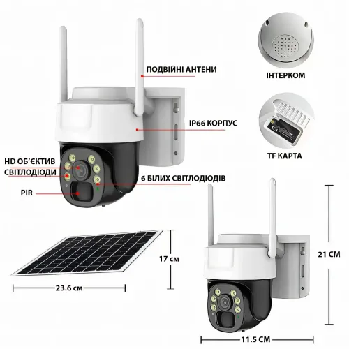 Камера відеоспостереження PTZ вулична WiFi/4G TP7 із сонячною панеллю, 3 МП, двосторонній звук, датчик руху - фото 5