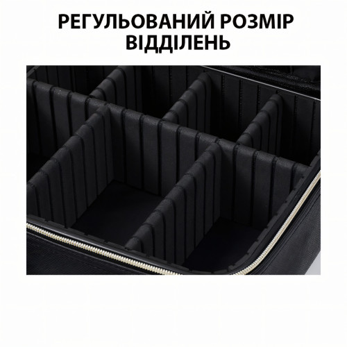 Косметичка-валіза з LED дзеркалом, шкіряний органайзер для косметики 31330 з USB, ручкою, на блискавці, чорний - фото 9