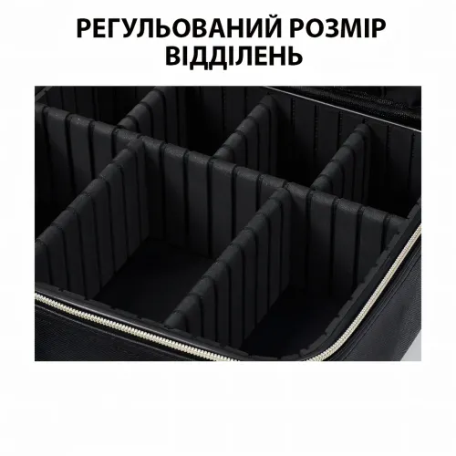 Косметичка-валіза з LED дзеркалом, шкіряний органайзер для косметики 31330 з USB, ручкою, на блискавці, чорний - фото 19