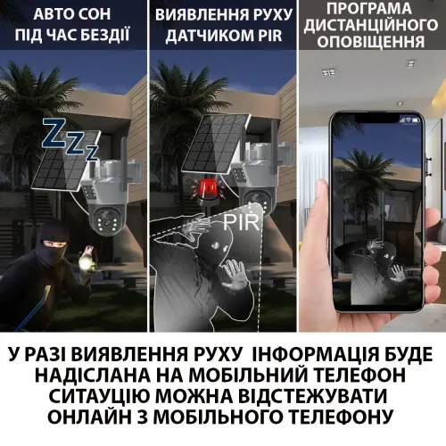 Вулична поворотна WiFi цифрова камера відеоспостереження із сонячною панеллю, 4G з двома лінзами, SOLAR - фото 4