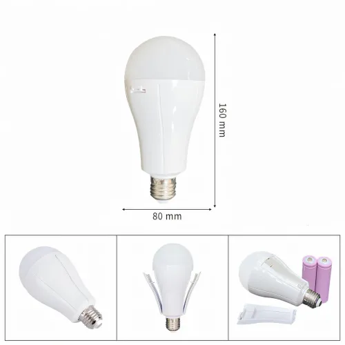 LED-Лампочка 15w 2 в 1, з акумулятором 2 x 18650, цоколь E27, працює від 220 В і від вбудованих акб - фото 6