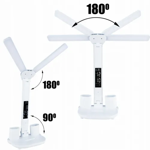 Світлодіодна акумуляторна лампа з двома плафонами, настільний офісний світильник із термометром і годинником - фото 7