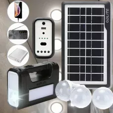 Портативна система освітлення GDPLUS-8017, DC6V3A, Ліхтар + 3 LED-лампи + сонячна панель 4000 mAh