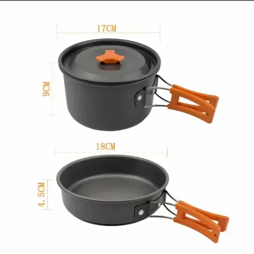 Набір туристичного посуду Camping cooking, металевий похідний комплект: чайник, сковорода, каструля - фото 6