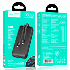 Внешний аккумулятор 20000mAh, Power bank HOCO J118A, быстрая зарядка, встроенный кабель