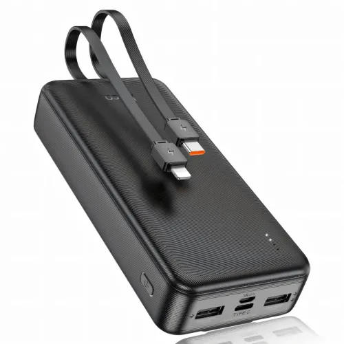 Зовнішній акумулятор 20000 mAh, Power bank HOCO J118A, швидке заряджання, вбудований кабель - фото 2